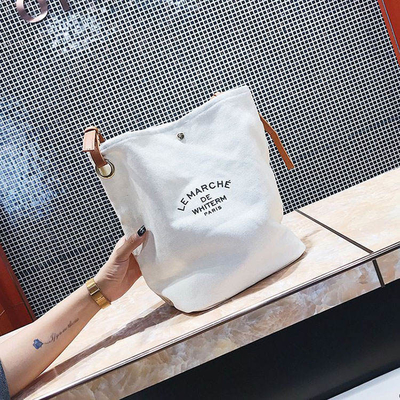 Супермаркет Custom Logo Cotton Canvas Tote Shoulder Bags с коричневыми кожаными ручками