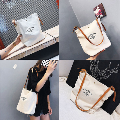 Супермаркет Custom Logo Cotton Canvas Tote Shoulder Bags с коричневыми кожаными ручками