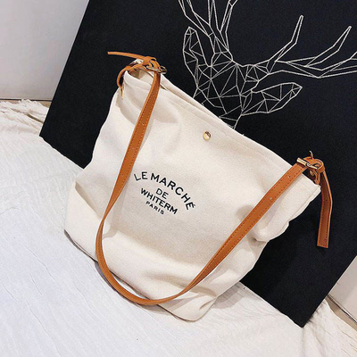 Супермаркет Custom Logo Cotton Canvas Tote Shoulder Bags с коричневыми кожаными ручками
