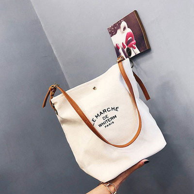 Супермаркет Custom Logo Cotton Canvas Tote Shoulder Bags с коричневыми кожаными ручками
