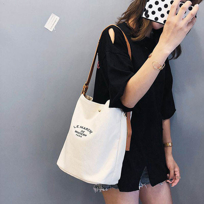 Супермаркет Custom Logo Cotton Canvas Tote Shoulder Bags с коричневыми кожаными ручками