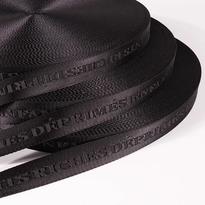 Настроенный логотип из тканей Jacquard Strap Webbing в черном цвете для 38 мм нейлонового плечевого ремня