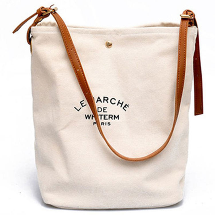 Супермаркет Custom Logo Cotton Canvas Tote Shoulder Bags с коричневыми кожаными ручками
