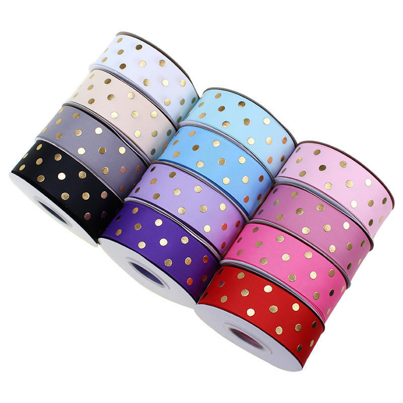 OEM принято 1.5 дюйма на заказ напечатанная золотая фольга Полька точка Grosgrain лента 38 мм для волос дуга / подарка обертывания